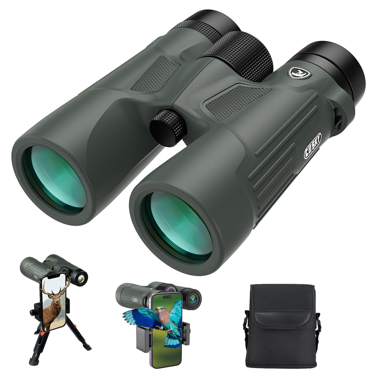 Gosky 10X42 HD Binoculars for Adults with Phone Adapter, High Power Binoculars with BAK4 Prism and FMC Lens, Waterproof Binocular for Bird Watching Hunting Traveling Outdoor Sports