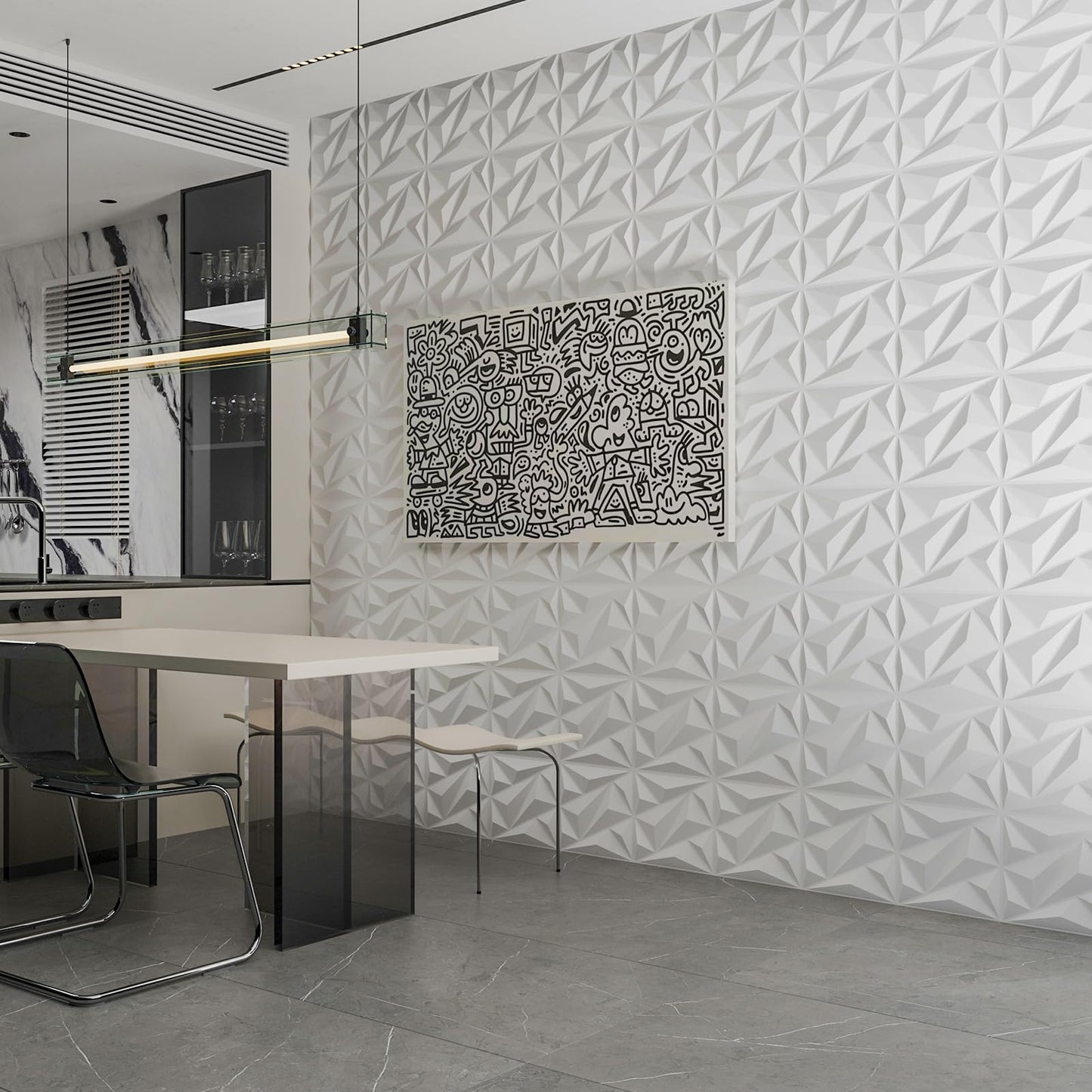 Art3dwallpanels 33 Pack 3D Wall Panel Diamond for Interior Wall Décor, PVC Flower Textured Wall Panels for Living Room Lobby Bedroom Hotel Office, White, 12''x12'' Cover 32.Sq.Ft.