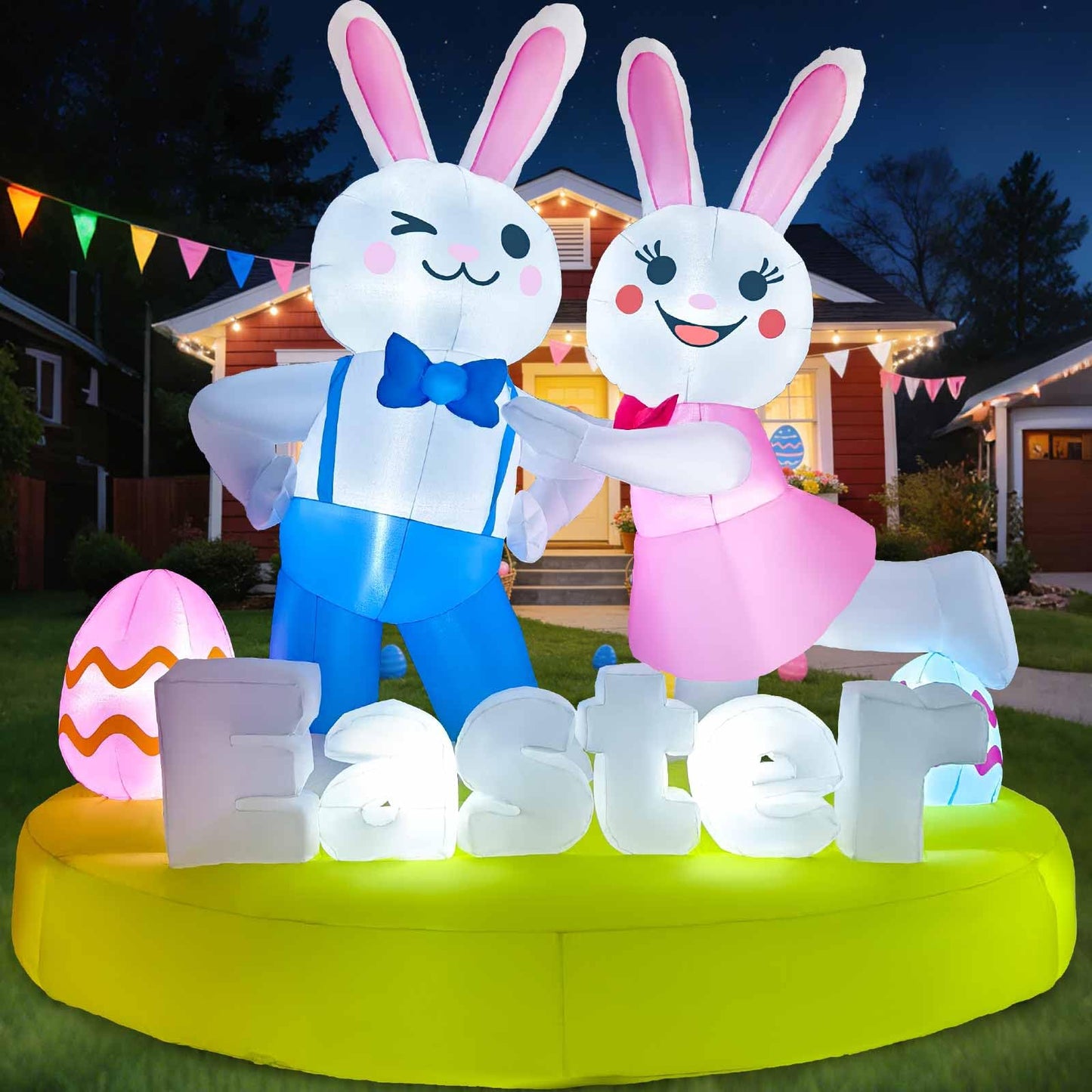 6FT Easter Inflatables Outdoor Decoration Inflatable Bunny Lover Dancing Built in LED Lights Bunny Blow Up Yard Decoration for Lawn Garden Holiday Party(with Storage Bag)