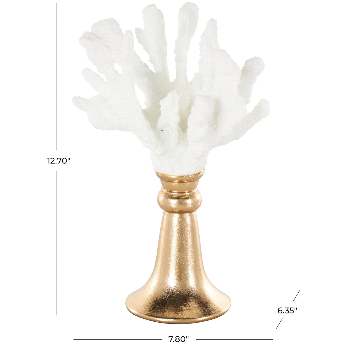 Deco 79 Resin Coral Decorative Sculpture Textured Home Decor Statue with Round Copper Base, Accent Figurine 8" x 6" x 13", White