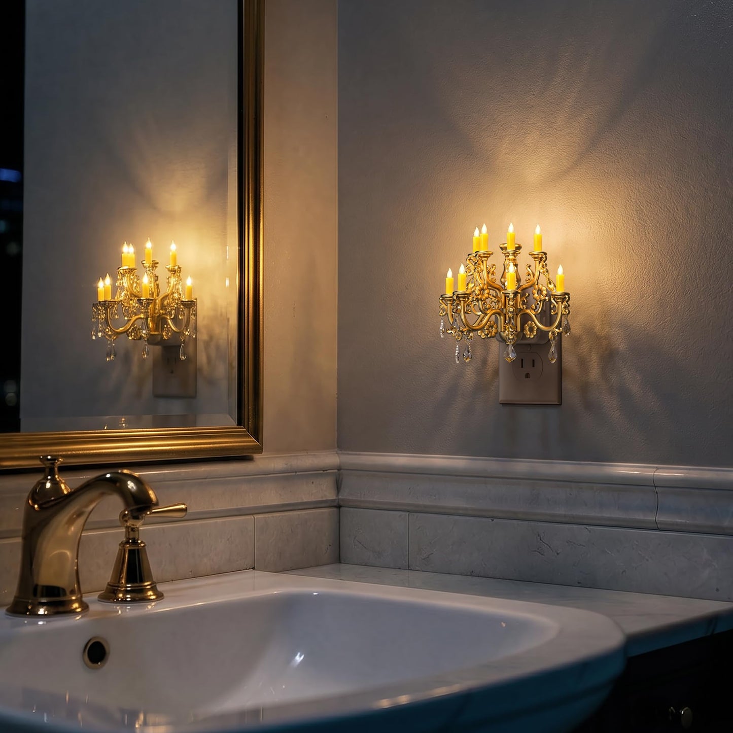 Briignite LED Night Lights Plug into Wall, Chandelier Night Light with Dusk to Dawn Light Sensor, Dimmable Golden Nightlight Plug in, 3000K Soft White for Bathroom Bedroom Hallway Kitchen