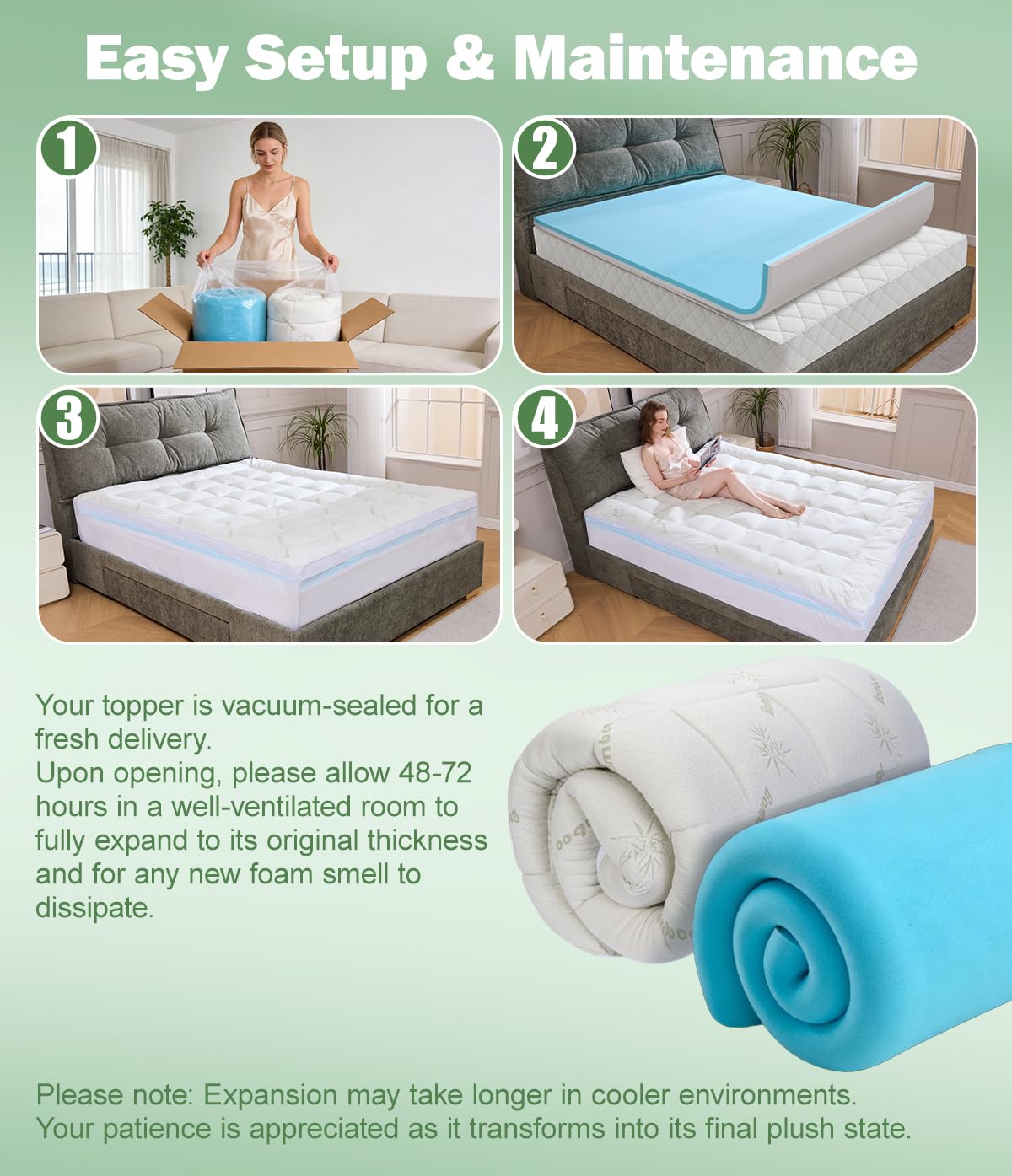 Fracho 4 Inch Queen Memory Foam Mattress Topper, Dual Layer Design with 2" Bamboo Rayon Pillow Top & 2" Cooling Gel Memory Foam, CertiPUR-US Certified Medium-Firm Bed Topper for Pressure Relief