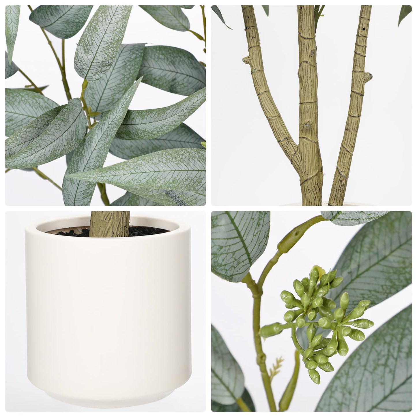 Artificial Eucalyptus Tree in White Pot – 3FT Faux Indoor Plant for Home Décor, Modern Greenery for Living Room, Bedroom, Office – Realistic Silk Leaves, Minimalist Planter