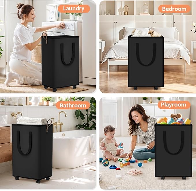 Laundry Basket with Wheels, Collapsible Laundry Baskets, Laundry Hamper with