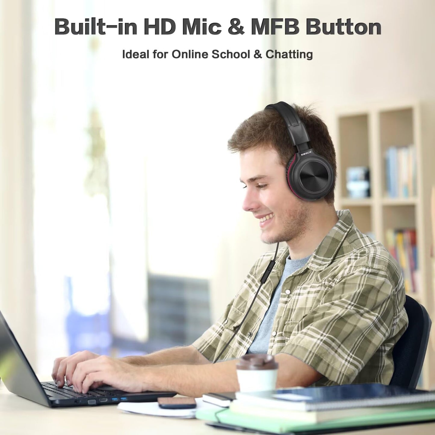 SIMOLIO 2 Pack Headphones for Laptop, Computer, Cell Phone & Tablet with 3.5mm Jack, Adults & Kids Headphones Wired, Plug in Head Phones for Laptop,Travel with Aux 3.5 mm Jack