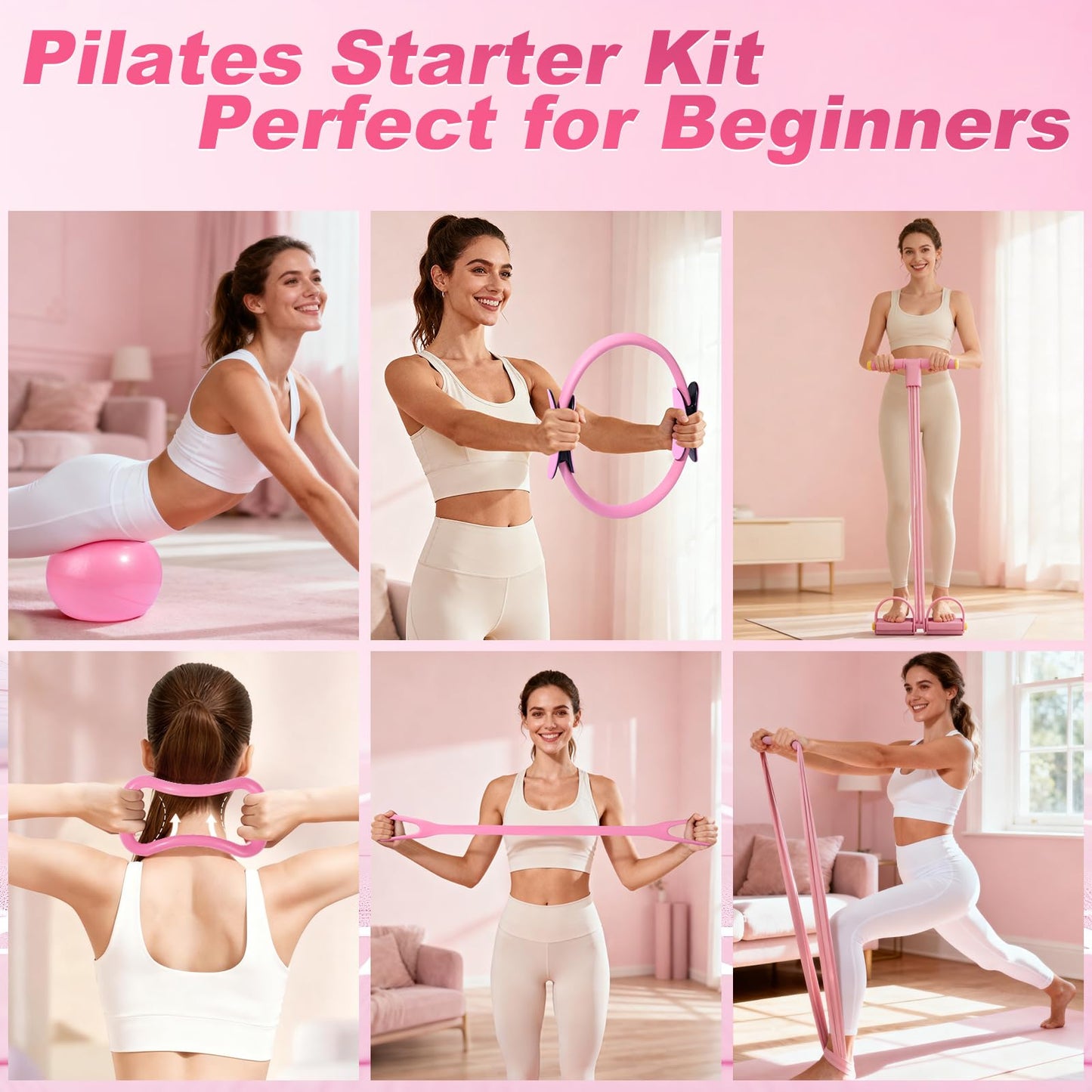 Pilates Kit 14 Pcs, Pilates Essentials Kit for Women, Pilates Equipment for Home with Yoga Circle Ball Ring, 5 Resistance Bands,Pedal Puller Resistance Band,Anti-Slip Socks for Starter Set Accessories