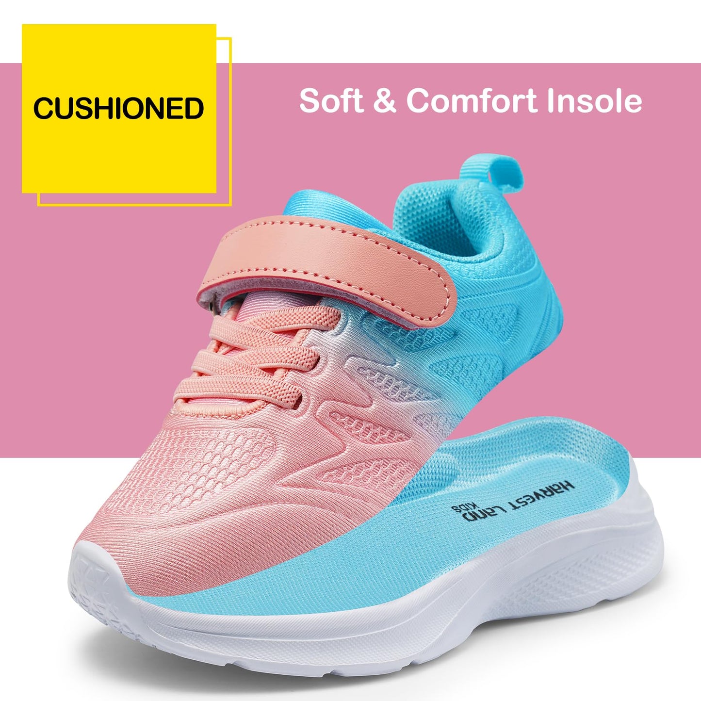 Girls Sneakers Toddler Kids Slip on Glitter Lightweight Running Tennis Athletic Sports Outdoor Shoes Gradient Pink, US2
