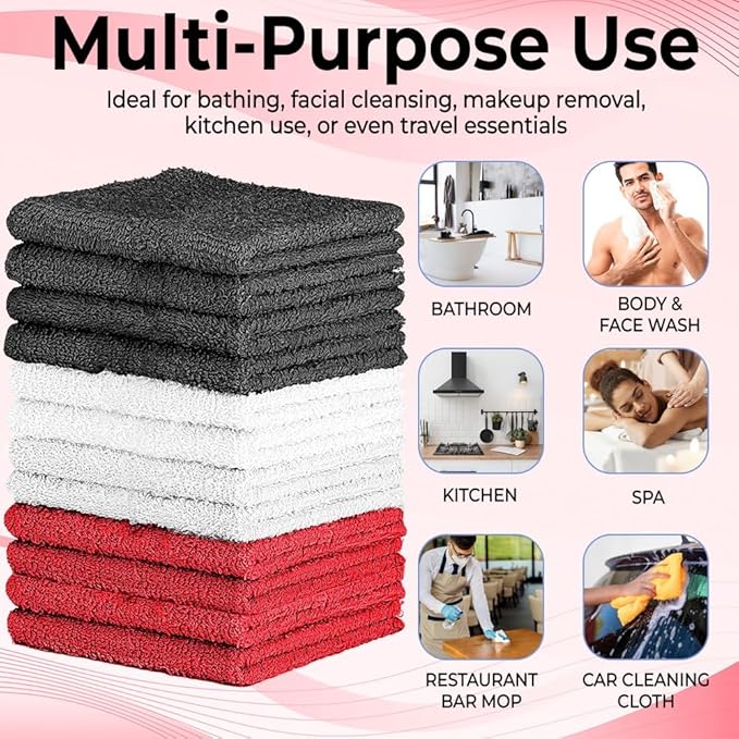 100% Cotton Washcloth Set – Soft, Absorbent Face Towels