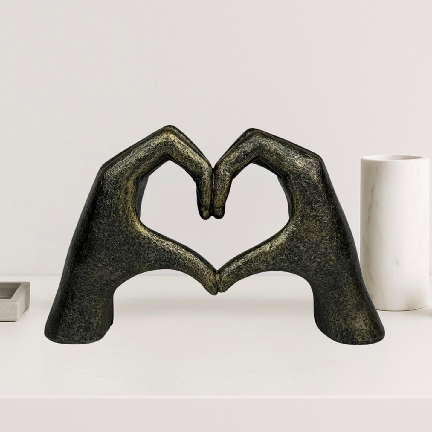 Top Brass Large Rustic Heart Hands Sculpture, 9 3/4” Resin Love Statue – Romantic Decor Accent for Shelf or Mantel – Perfect for Wedding, Valentine's Day or Anniversary (Rustic Cast Iron)
