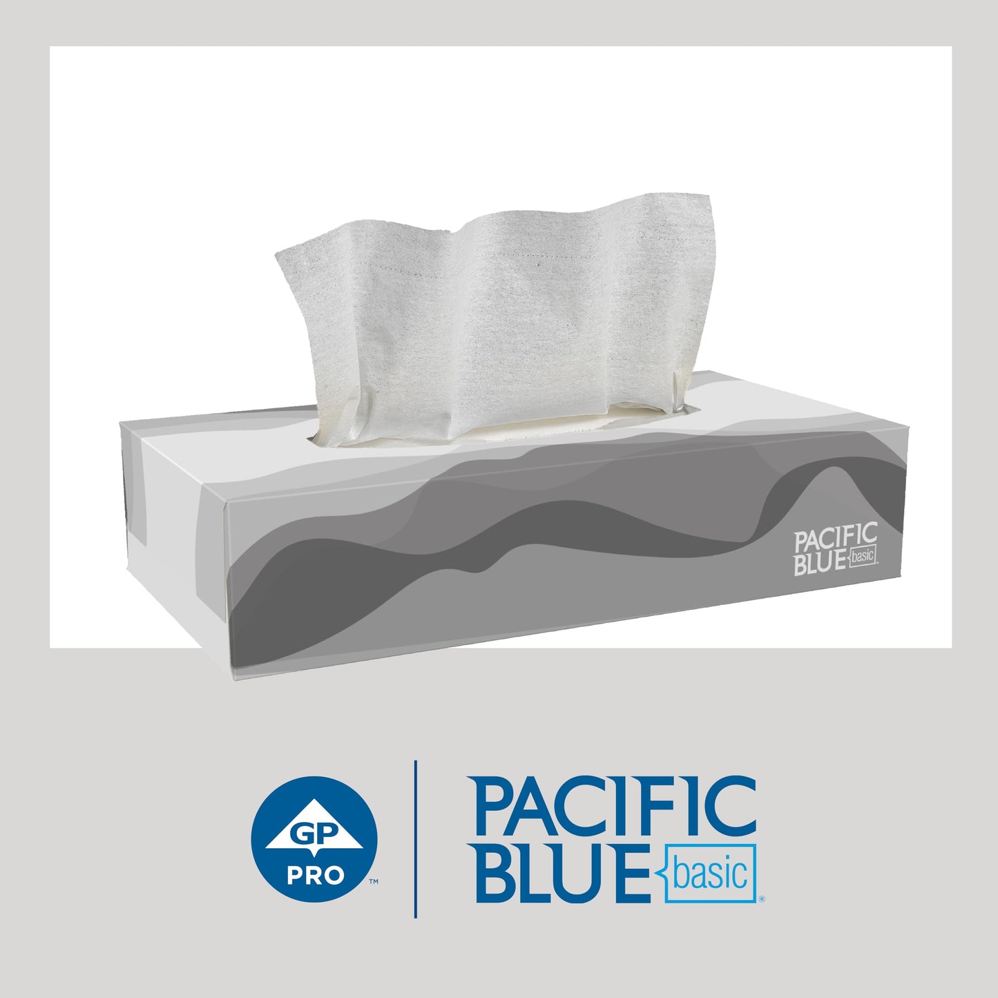 Georgia-Pacific Pacific Blue Basic 2-Ply Facial Tissue (47410), 100 Sheets Per Box, 30 Flat Boxes Per Bulk Case