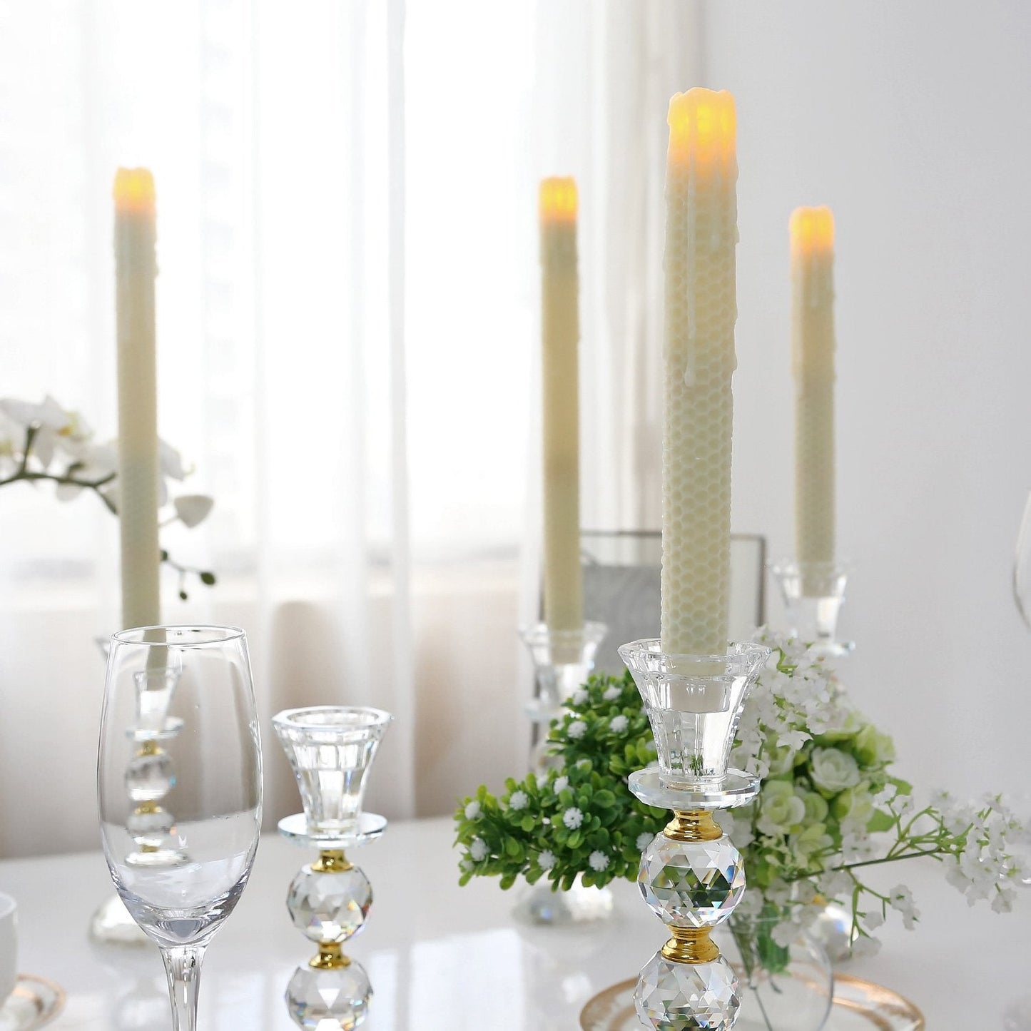 GiveU 9" Led Melted Dripping Taper Candles with Timer Function, Honeycomb Pattern,Pack of 3 (Ivory)