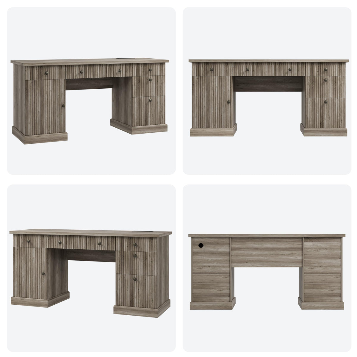 Garvee 60" Office Desk with Storage & Drawers. Fluted Wood Computer Desk with Power Outlet & Adjustable Shelves.Modern Executive Desk for Home Office/Bedroom/Gaming-Grey