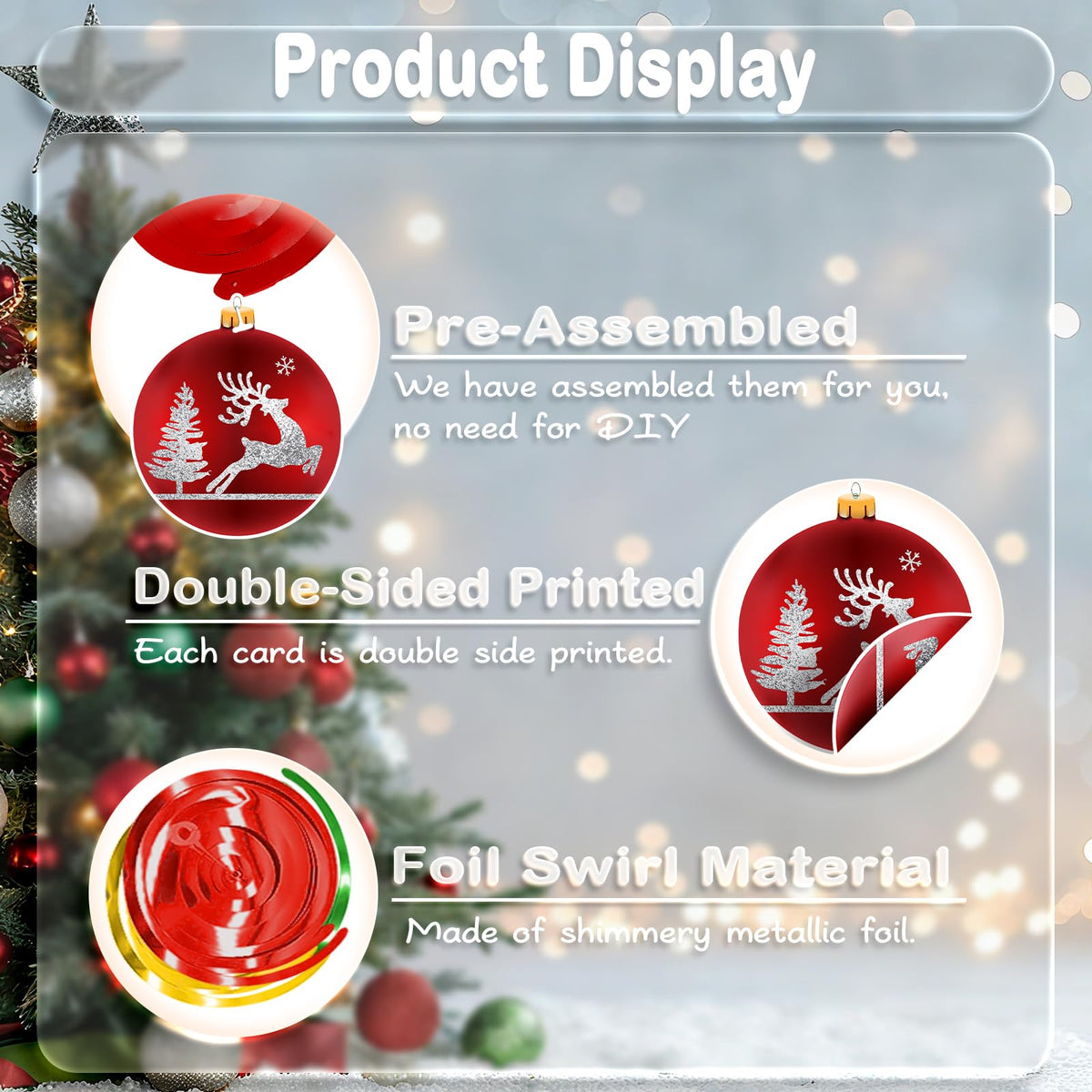 Christmas Hanging Swirl Decorations - 30 Pcs Christmas Ball Hanging Foil Swirl Xmas Tree Snowflake Elk Ceiling Decor for Xmas Holiday Party Supplies
