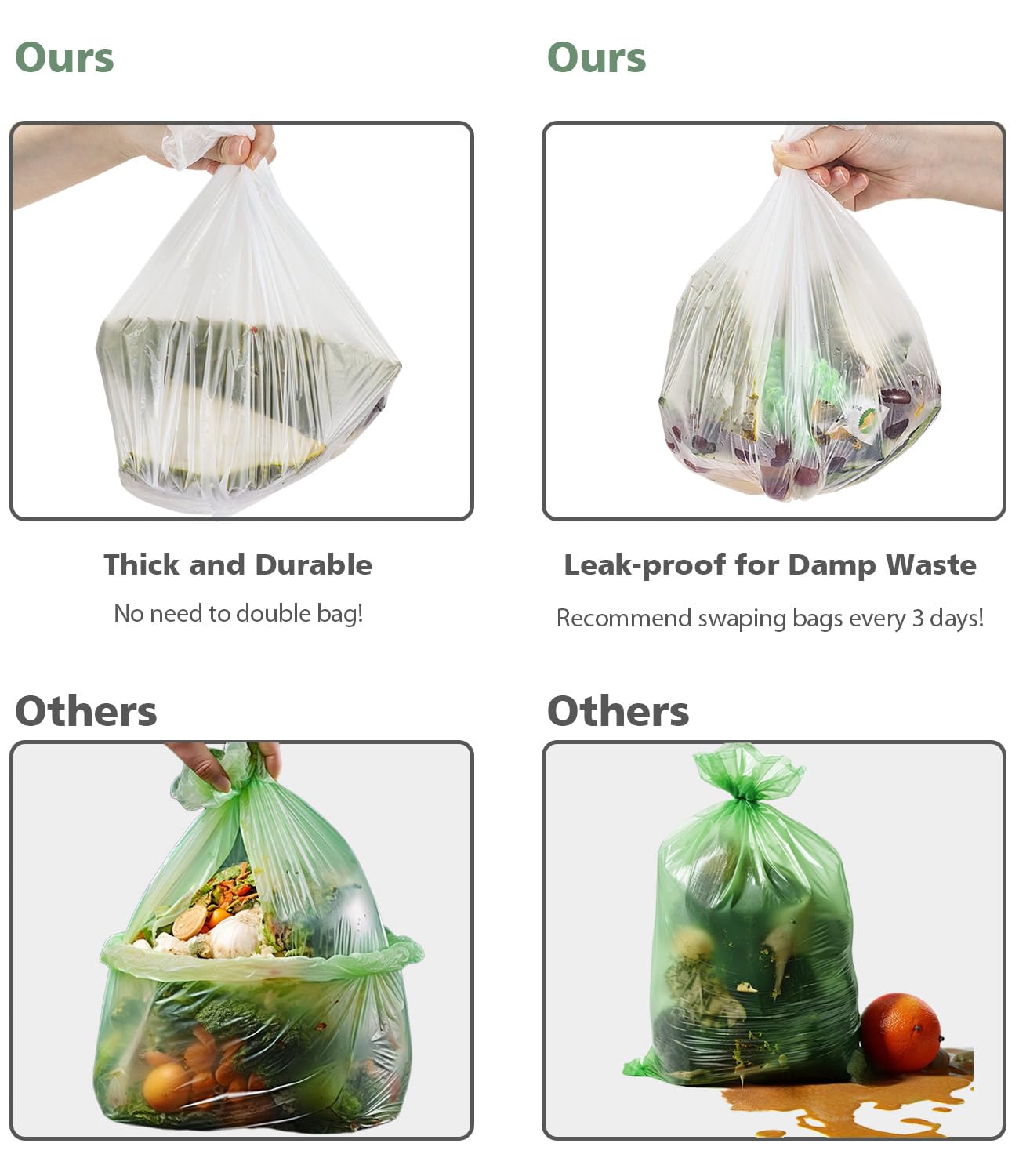 1.2 Gallon Compostable Trash Bags, Small Trash Bags for bathroom office kitchen, Strong Small Garbage Bags fit 4.5-5 Liter Trash Can,1 Gallon-1.5 Gallon,White Compost Bags