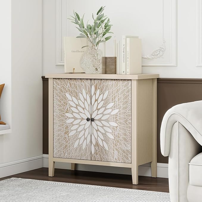 31" Modern Accent Cabinet with Storage, Storage Cabinet with 2 Carved Pattern