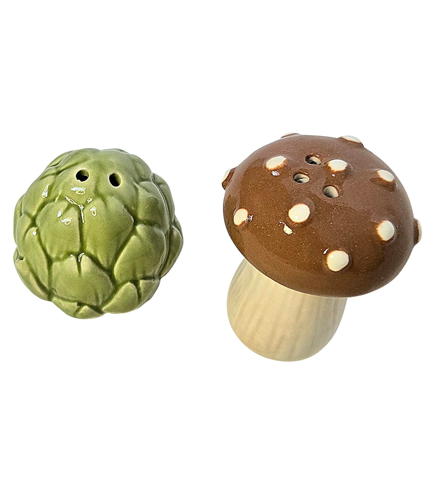 Artichoke & Mushroom Mini Ceramic Salt & Pepper Shaker Set, 2.25 x 1.5 x 1.5 inches