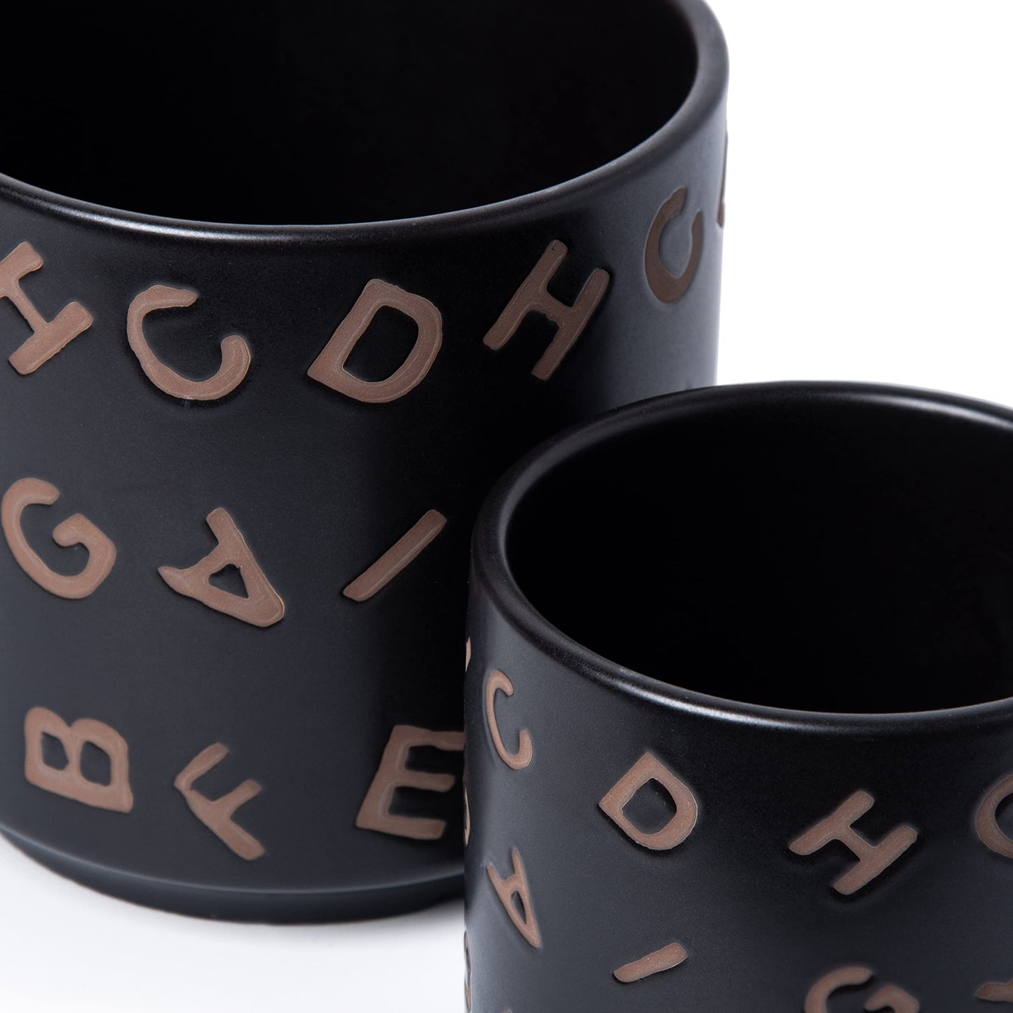 D'vine Dev Set of 2 Ceramic Planter Pots with Drainage Hole and Saucer, 6 Inch Plant Pots for Plants Indoor Houseplants, Black, 99-Z-G-2-Y