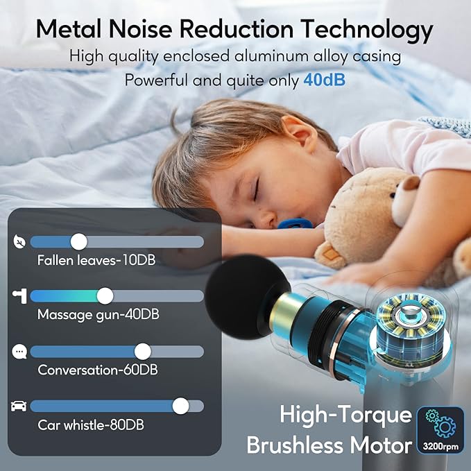 arboleaf Massage Gun Deep Tissue, Full-Metal Powerful Mini Percussion Massager with Silent Brushless Motor - Ultra-Quiet Pocket-Sized for Athletes, Back & Sore Muscles Relief at Home, Offic