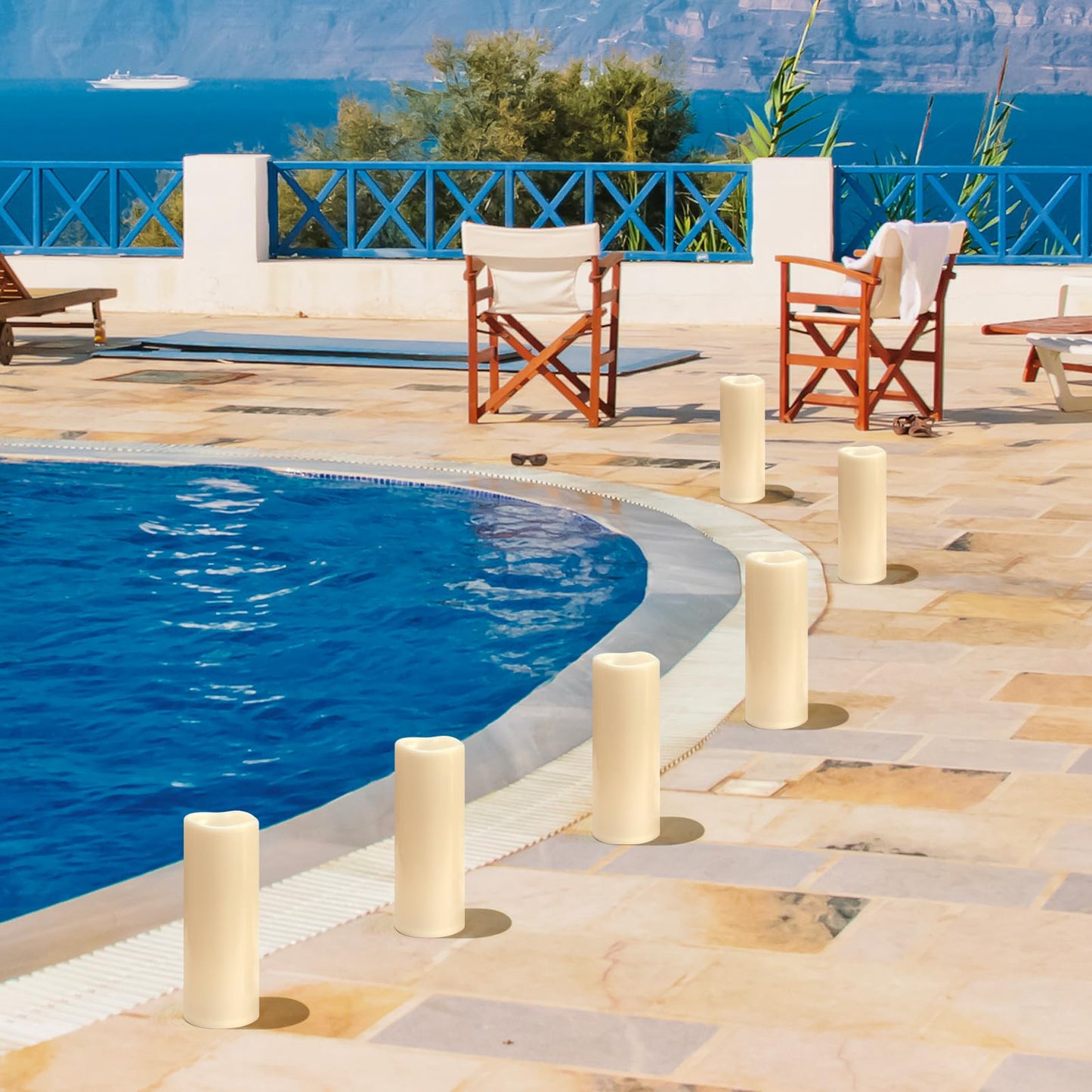 Yongmao 5" x 14" Large Waterproof Outdoor Flameless Candles Battery Operated LED Flickering Pillar Candles with Remote and Timer for Indoor Outdoor Lanterns, Off White, Long Lasting, Set of 2