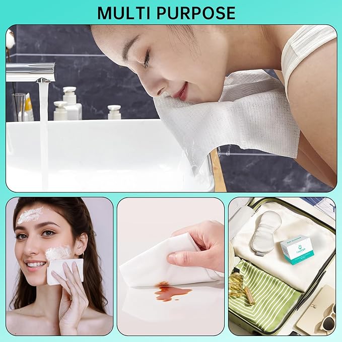 ONLYCARE Disposable Face Towel, Biodegradable Face Towels, Makeup Remover Dry