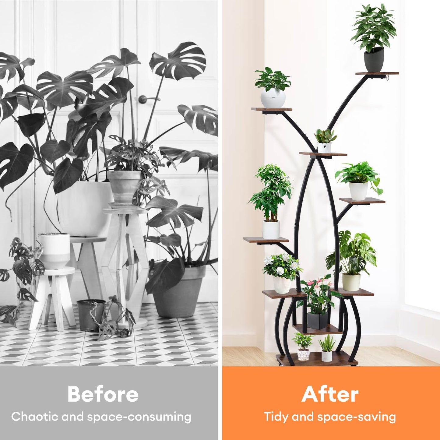 Plant Stand Indoor with Grow Lights - 82" Tall Plant Shelf, Lighted Corner Plant Stands for Indoor Growing, 8 Tiered Large Flower Holder, S-Shaped Decorative Rack for Living Room, Patent Design