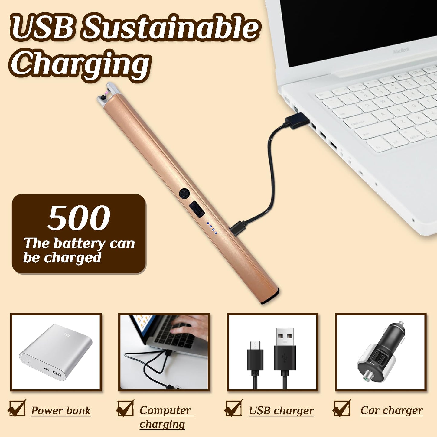 2 PCS Candle Lighter,Windproof Flameless Electric Lighter with LED Power Display & Safety Switch, Upgraded Plasma USB Rechargeable Lighters for Birthday Camping BBQ (Champagne Gold)