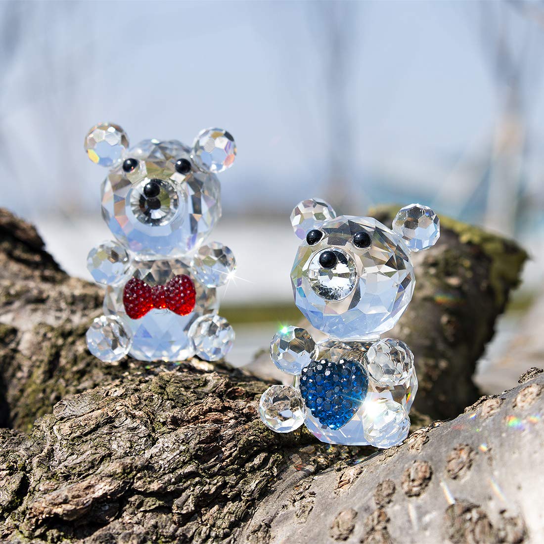 H&D HYALINE & DORA 2pcs Crystal Baby Bear Figurine Collection Animal Paperweight Table Centerpiece
