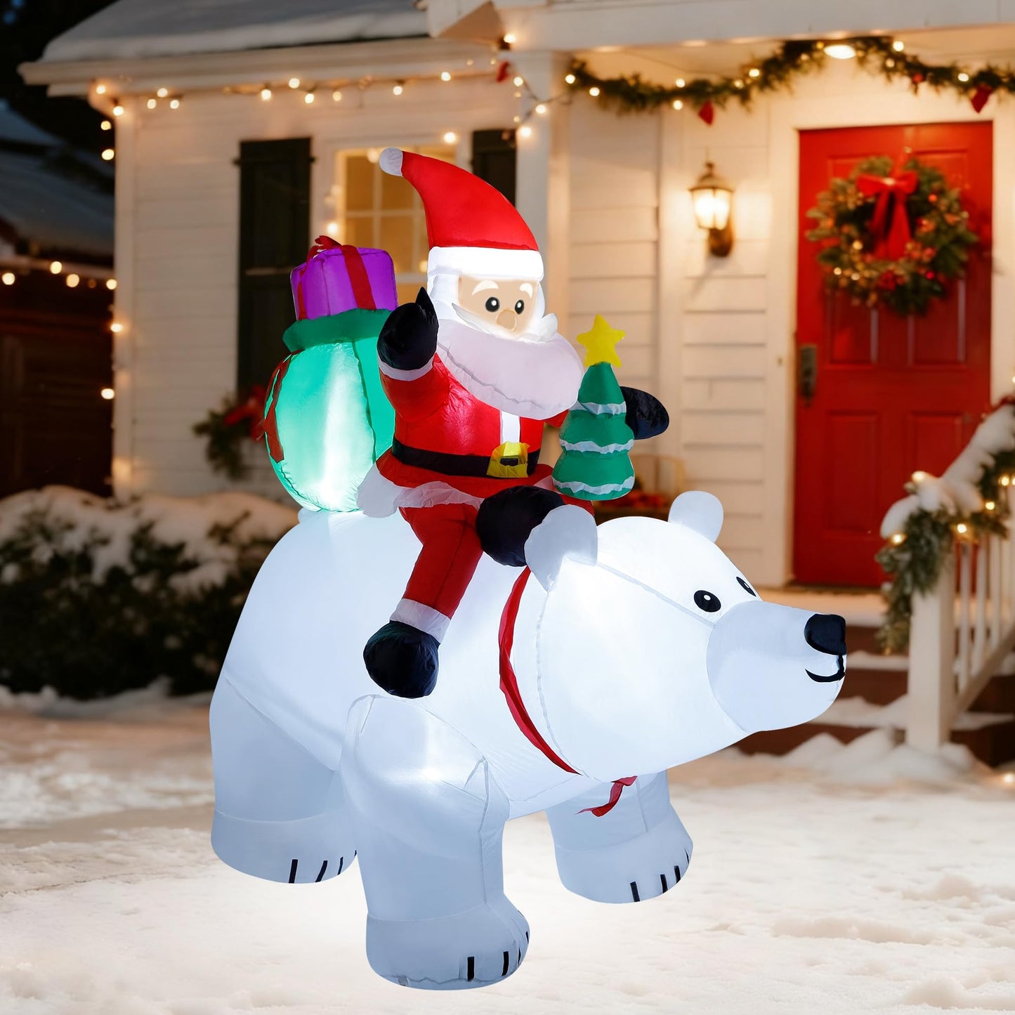 DR.DUDU 6 Ft Christmas Inflatable Santa Claus with Polar Bear and Christmas Tree, Build-in LED Lights Blow up Xmas Inflatables Decoration for Yard Garden Lawn Holiday Party