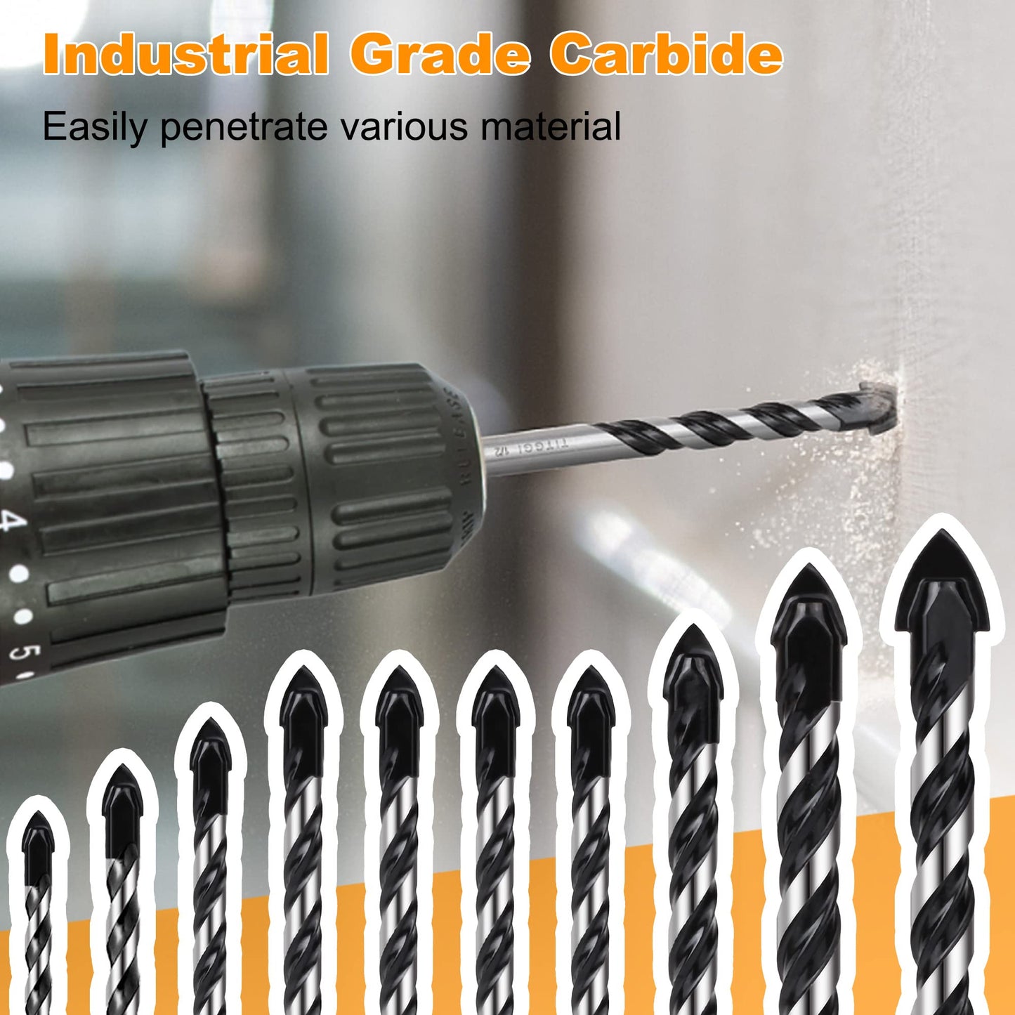 10PCS Tile Drill Bits Set, Professional Masonry Drill Bits Set for Porcelain/Glass/Brick/Plastic/Cement/Wood/Tile/Etc (3mm to 12mm)