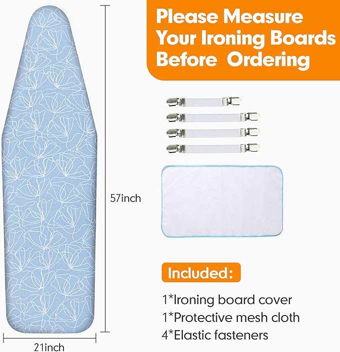 Ironing Board Cover and Pad, 21x54 Extra Large Thick Iron Padding, Scorch &