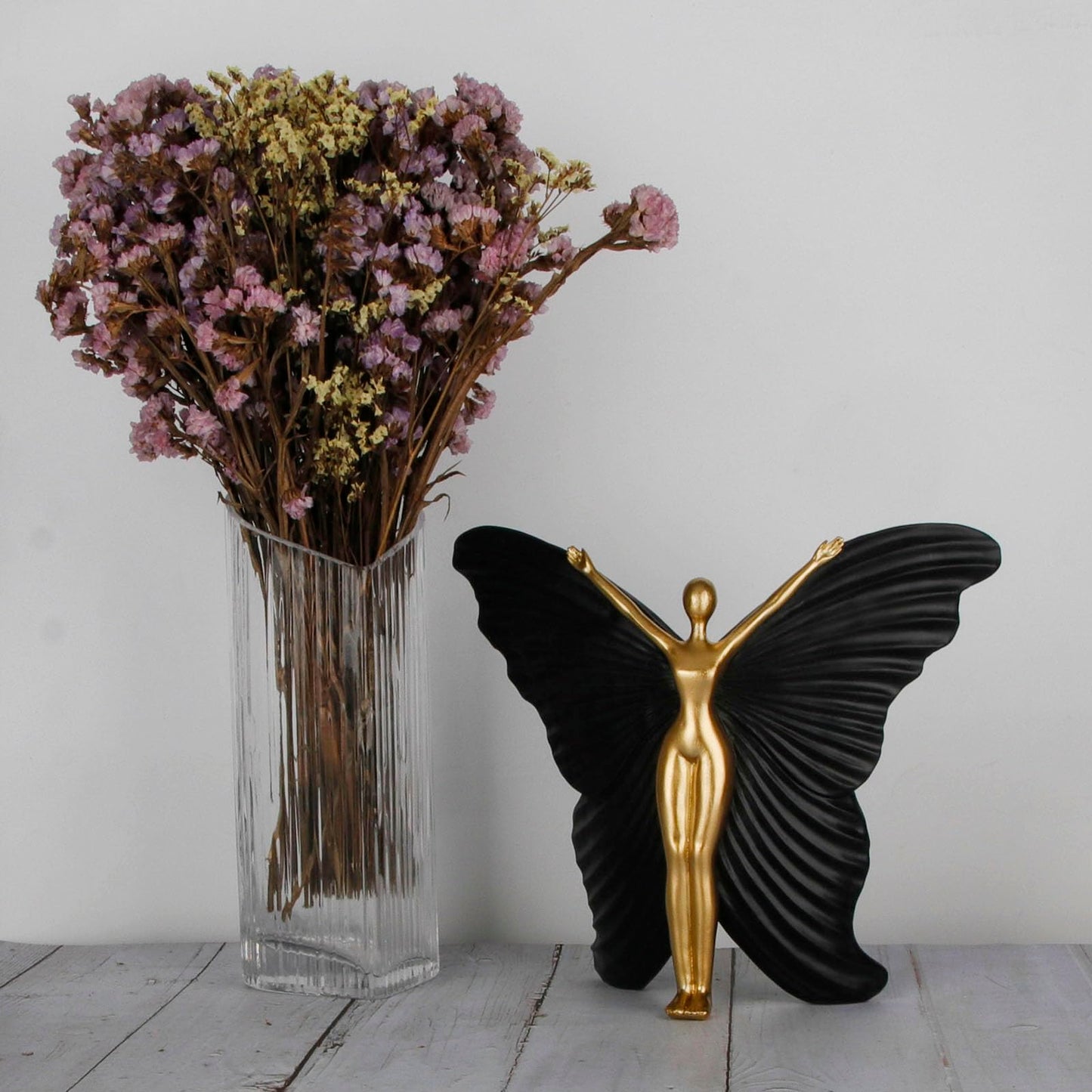 Black Fairy Butterfly Statue Collectible Figurines - Fairy Butterfly Art Sculptures Abstract Modern Home Decor Accents - Resin Black Fairy Statues Gifts for Office Desktop Shelf Cabinets Coffee Table