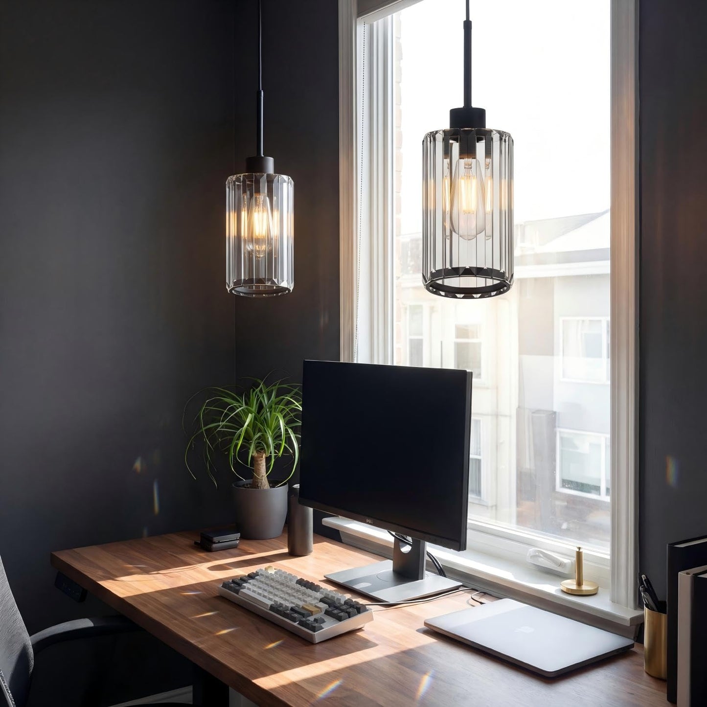 Virelite Modern Clear Fluted Glass Pendant Light 1 Pack - Thick Ribbed Glass with Soft Glow, Adjustable E26 Hanging Lamp for Kitchen Island & Dining Room