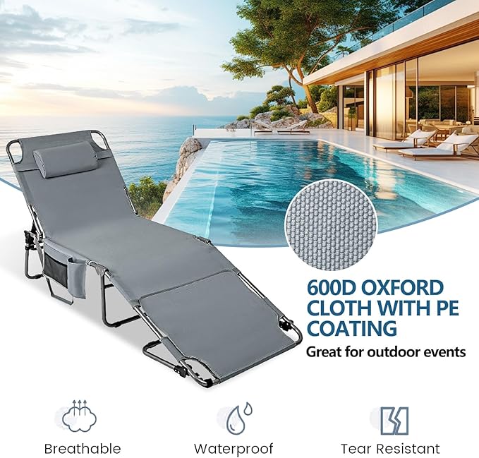 Tanning Chair with Face Hole, Adjustable Folding Chaise Lounge Chairs