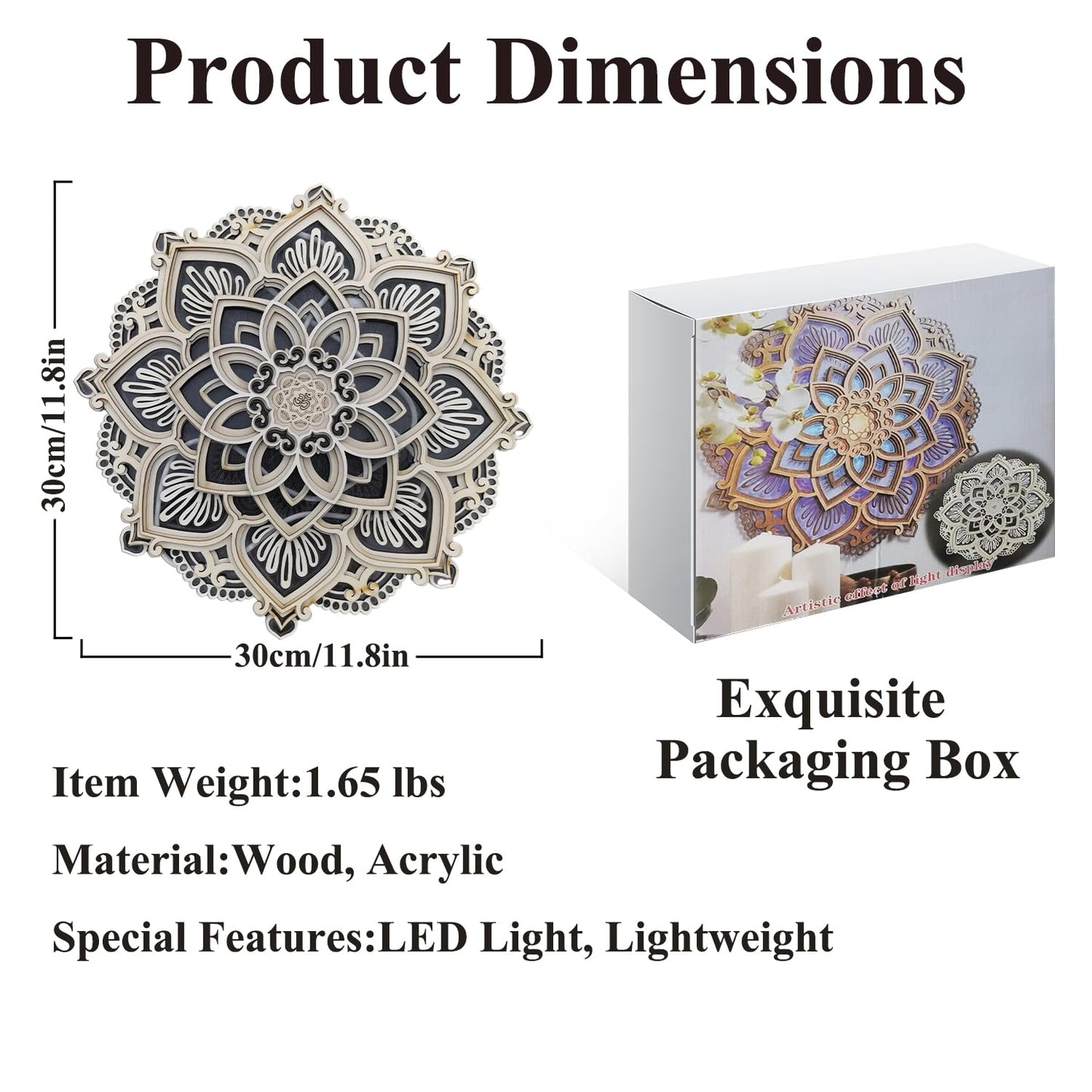 jvsufuik Mandala Wall Decor, Lighted Mandala Wall Art with LED Light, Lotus Flower Wall Art Decor, Boho Wooden Flower Night Light, Meditation Wall Hanging, Bohemian Yoga Home Decoration