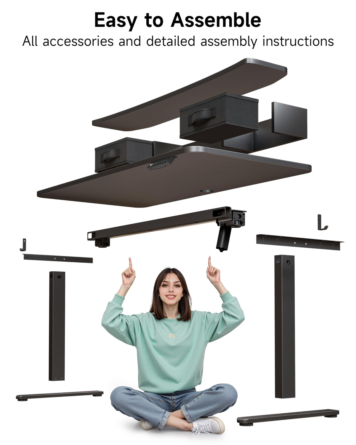 BIZUM Standing Desk with 2 Drawers Computer Desk-Stand up Desk Home Office Gaming Memory Desks C-Clamp Mount Compatible, 48x24 Inch Black