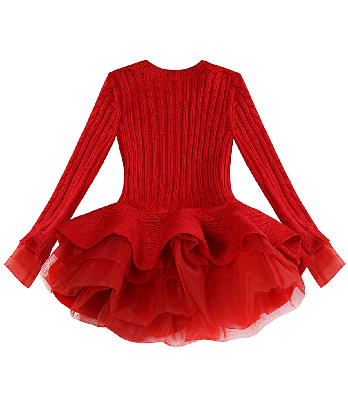 Sweater Dresses Little Girls 6-7 Years Knee Party Christmas Knit Pullover Outfits Tutu Playwear Winter Frocks for Special Occasions Tops Ruffle Jumper Long Sleeve Pullover (Red, 140)