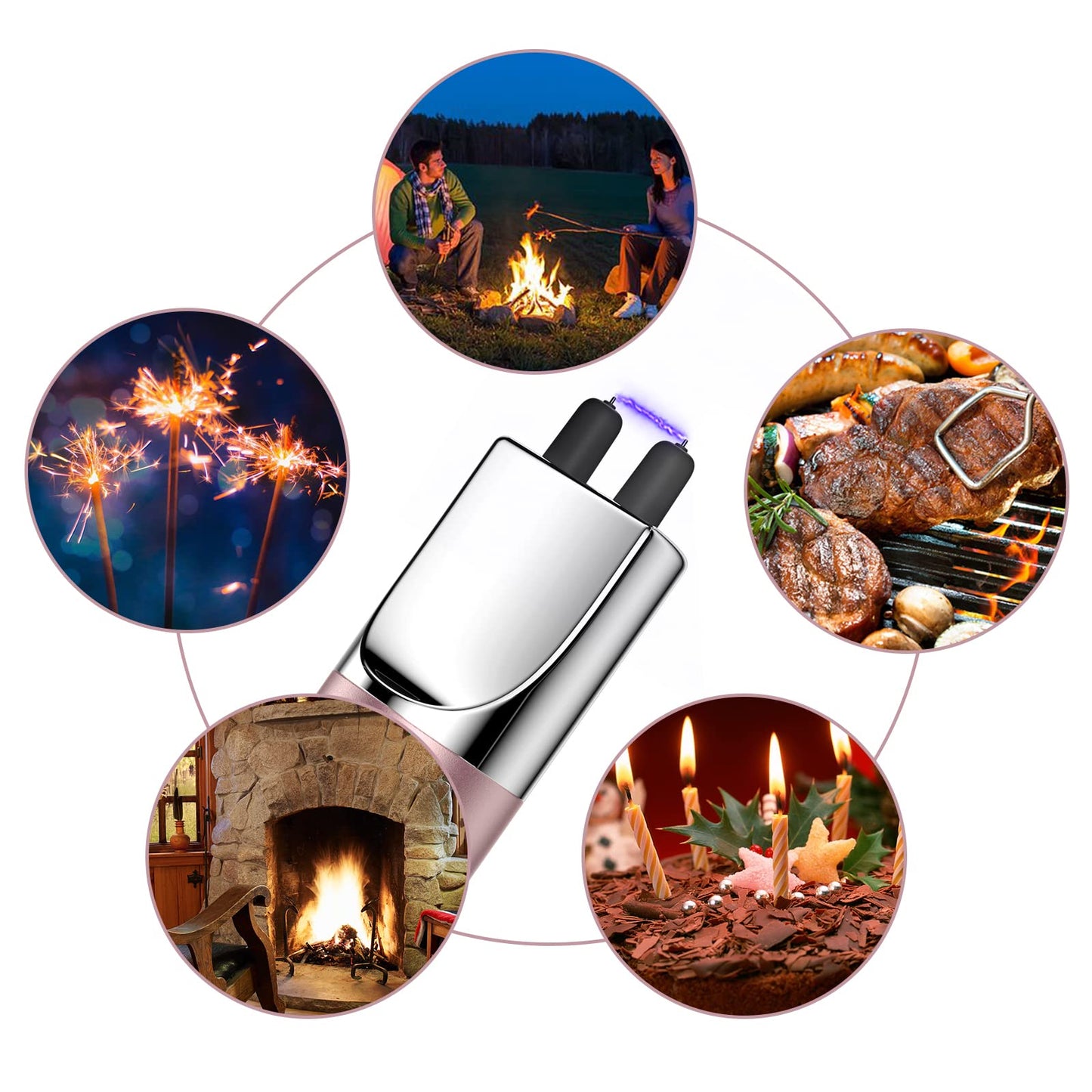 REIDEA Electronic Candle Lighter 2 Pack Arc Windproof Flameless USB Rechargeable with Safe Button for Home Kitchen (Champagne and Rose Gold)