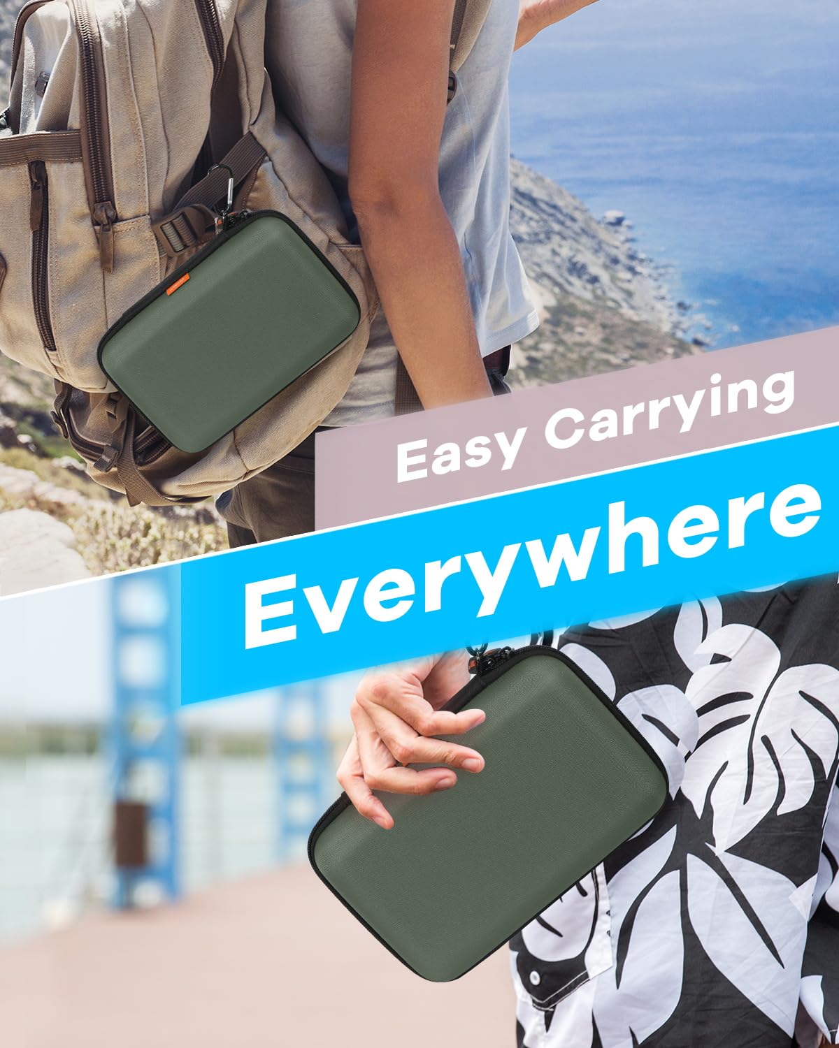 GLCON Large Classic Army-Green Case - Hard Shell Electronic Organizer Travel Carrying Case - Shockproof Electronic Accessories Storage Pouch Bag for Game Drive, Hard Disk, Power Bank, Charger