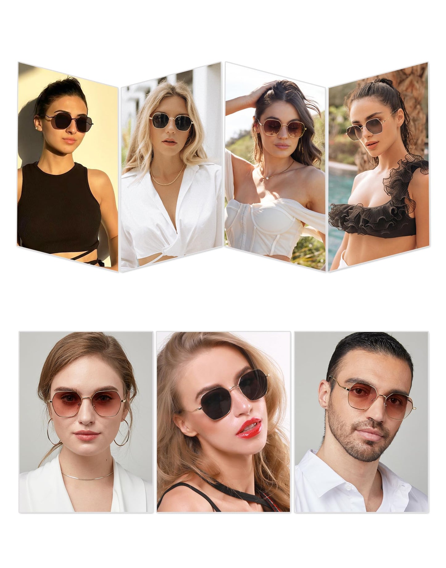 SOJOS Retro Hexagon Square Polarized Sunglasses for Women Men Vintage Hexagonal Polygon Shades SJ1101, Gold Frame/Grey Lens