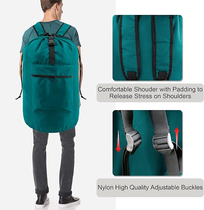 BeeGreen Laundry-Bag-Portable-Backpack, Mars Green Nylon Drawstring -Laundry