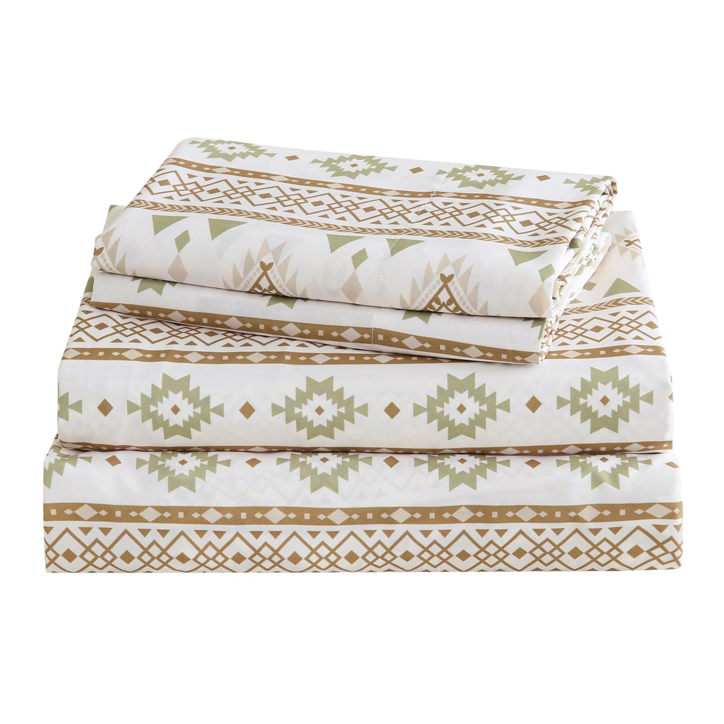 CozySmile 4 Pieces King Sheet Set Bohemian, Boho Sheets Soft Microfiber Deep Pocket, Western Sheets Geometric(King, Cream Olive Geometric)