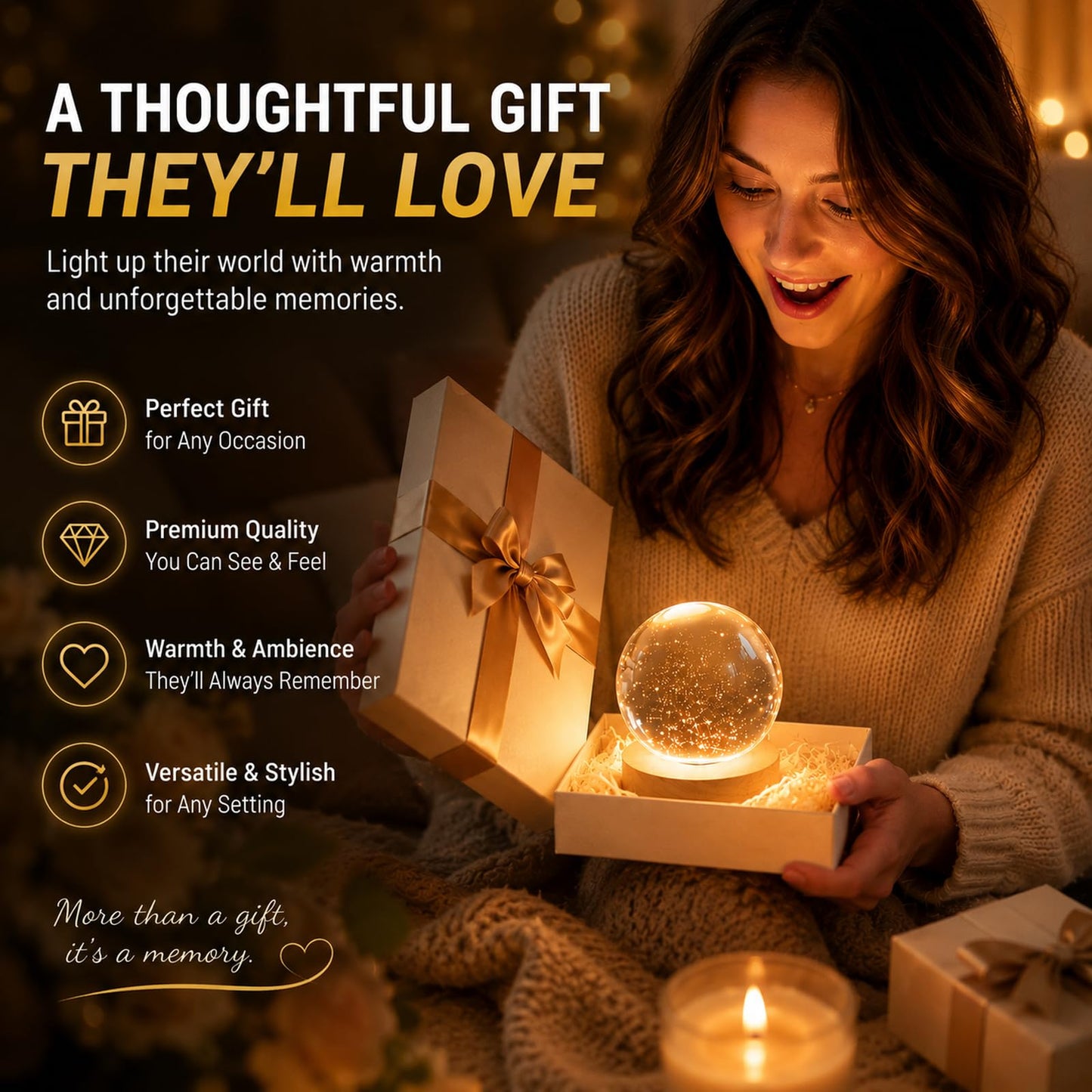 Sileasncei 4 Pack Wooden LED Light Display Base with Switch, 3.9” Round Warm Light Stand for Crystal Glass Ball Figurine, USB Powered Lighted Holder for Resin Crafts, Art Decoration