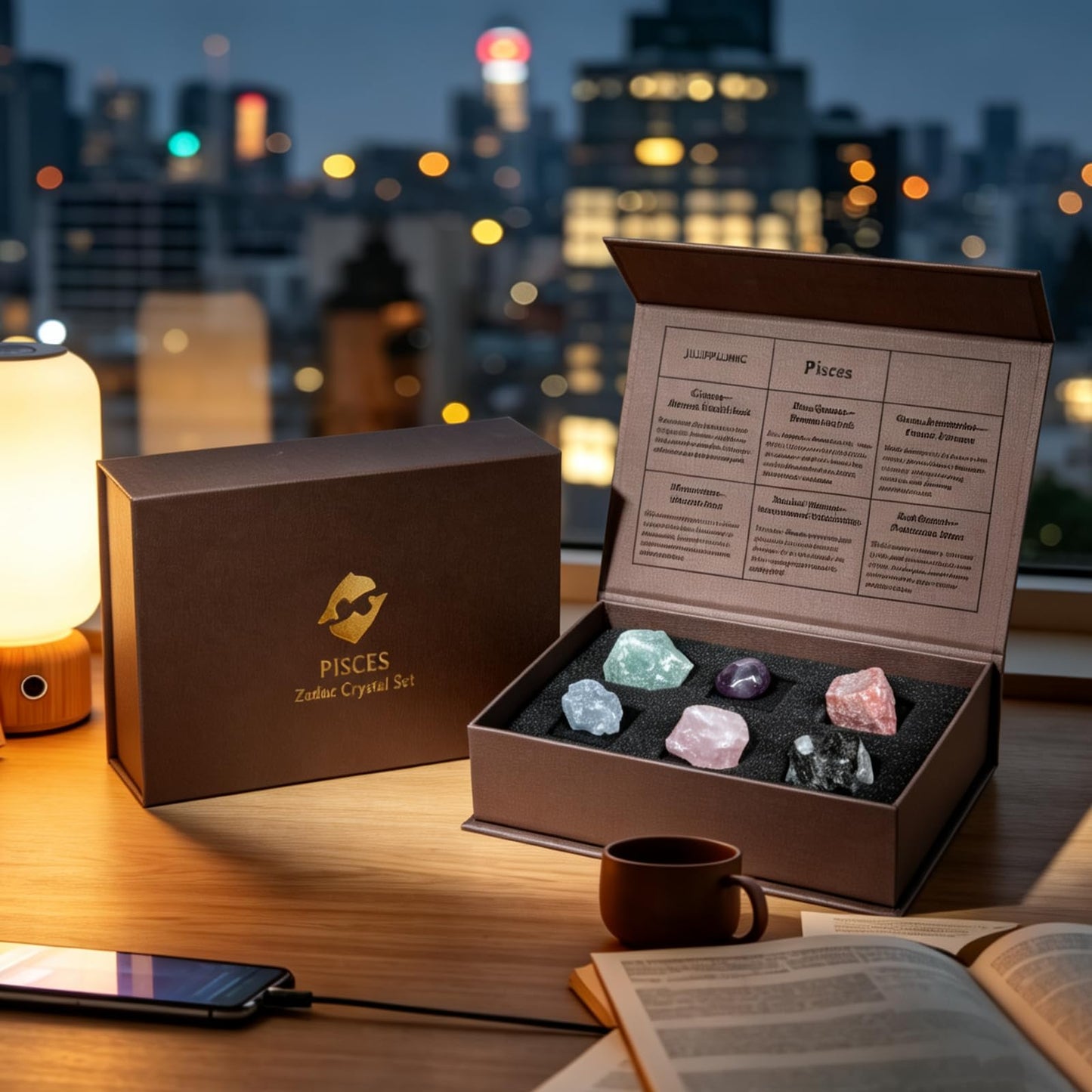 Juliful Unic Pisces Zodiac Set – 6 Crystals for Emotional Balance & Intuition, Includes Moonstone, Sunstone, Celestite + 3 in Luxury Box, Astrology Crystals Healing Stones Gifts