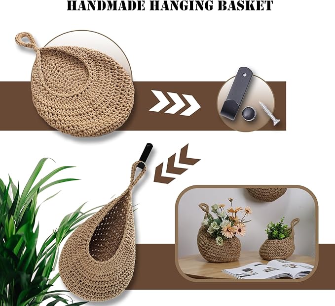 Hanging Fruit Large Basket Set of 3, Boho Wall Hanging Storage Basket