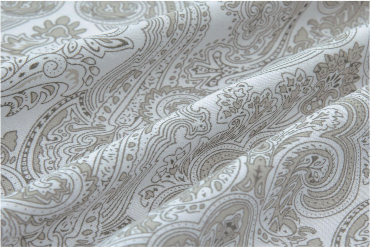 Spirit Linen home 6-Piece Queen Size Bed Sheet Set - Deep Pocket, Paisley Pattern, Soft and Breathable Bed Sheets, Microfiber Material, Includes 1 Fitted, 1 Flat, 4 Pillowcases - Light Grey Paisley