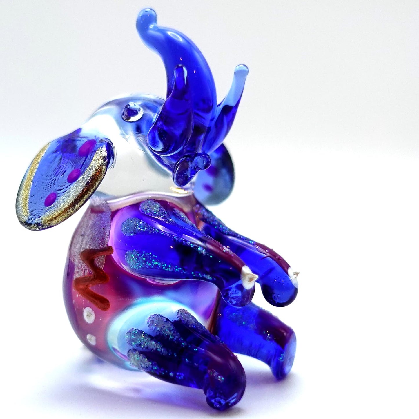 Sansukjai Elephant Sit Miniature Tiny Figurines Hand Painted Blown Glass Art Home Décor Animal Collection Gift (Multi-Purple)