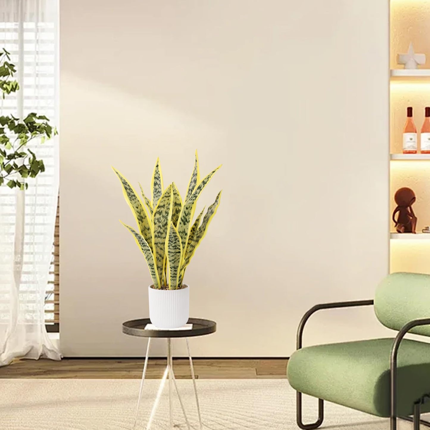 DUZYXI Artificial Realistic Snake Plant 21.5" with White Pot Fake Snake Plants Sansevieria Greenery Faux Snake Plant for Home Office Living Room Housewarming Gifts Indoor Decor-LightYellow