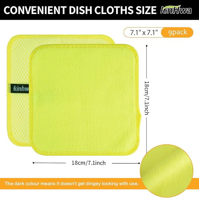 KinHwa Kitchen Washcloths for Dishes Absorbent Microfiber Dish Cloths Quick Dry