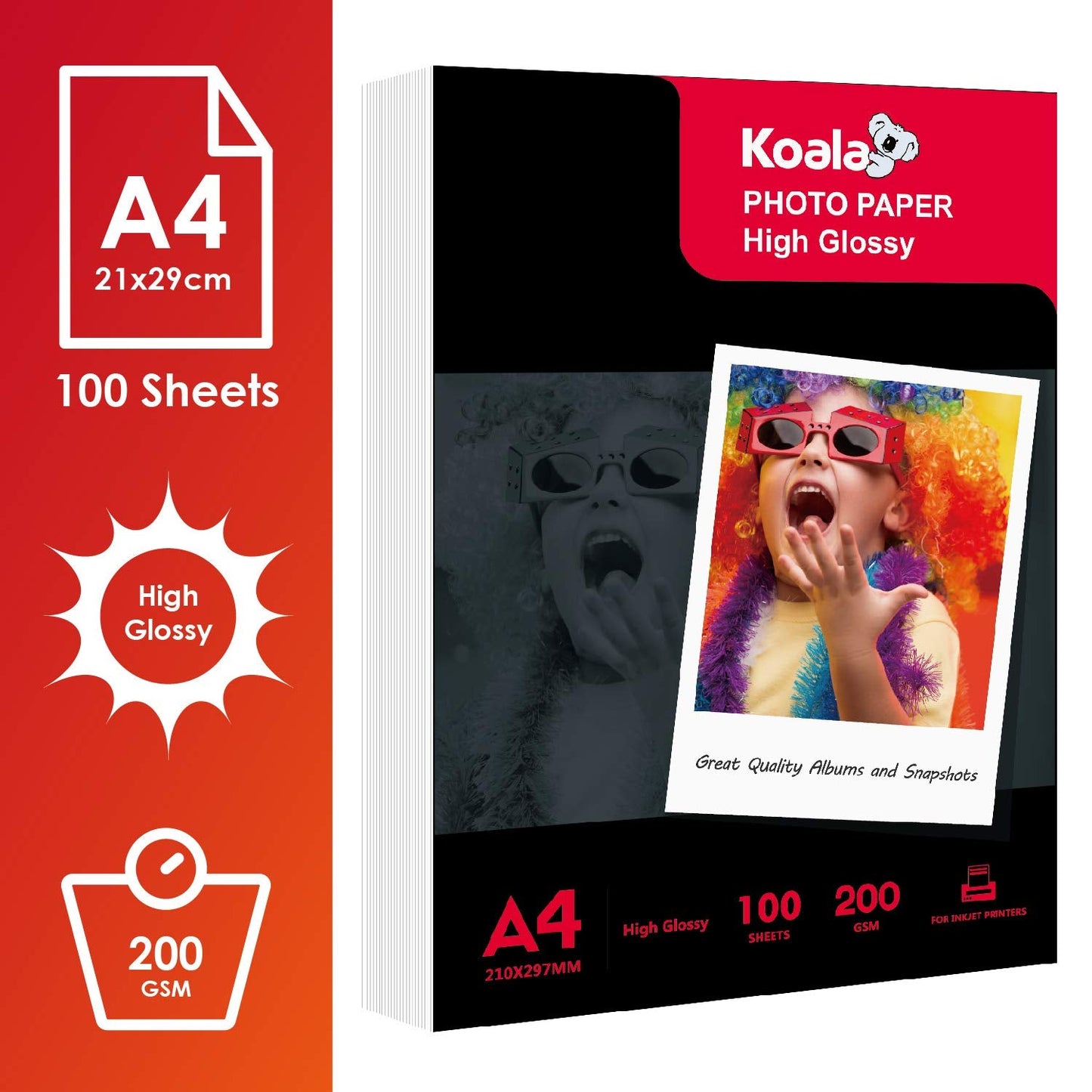 KOALA Inkjet Photo Paper A4 Glossy 100 Sheets 200 GSM for Canon Hp Epson Inkjet Printer