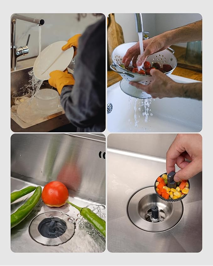 Hibbent Upgraded 3 in 1 Kitchen Sink Drain Strainer and Stopper Combo,